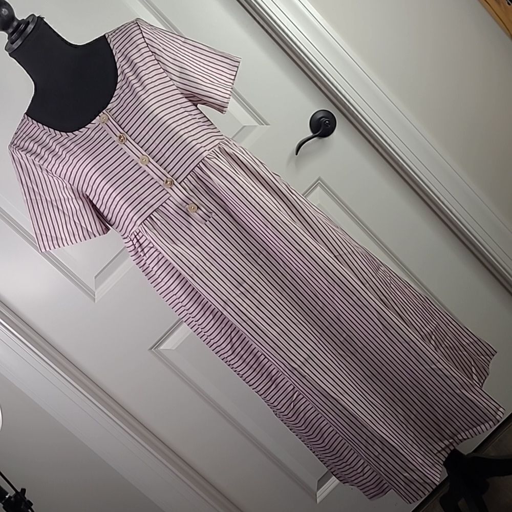 Zolucky Mauve and Eggplant Striped Lightweight Dress with Pockets